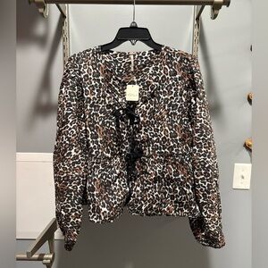 Free People Leopard Print Blouse with Black Accents